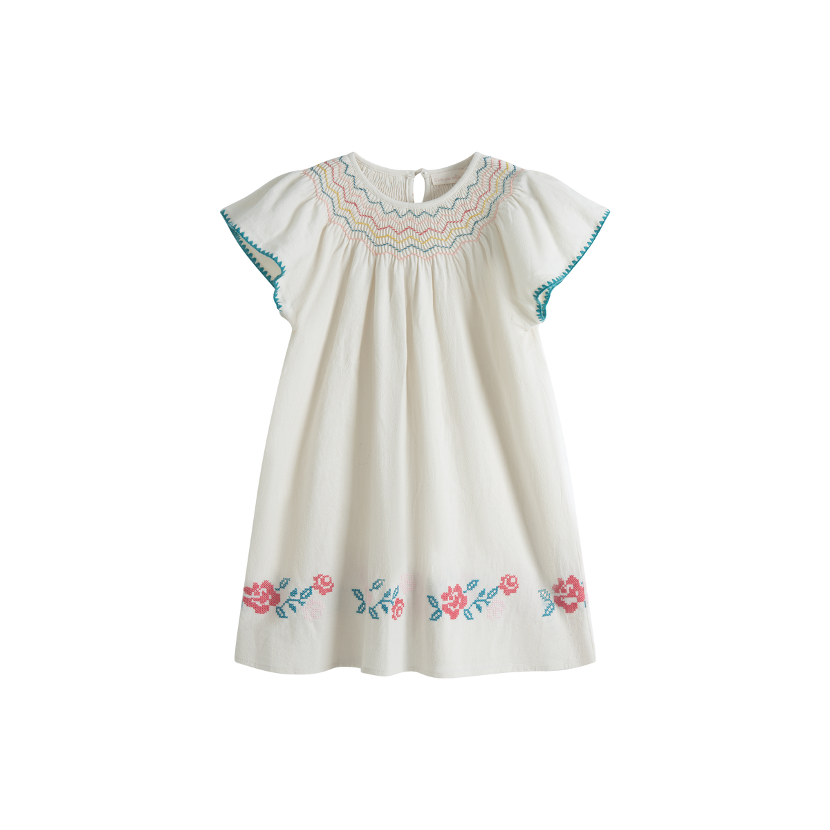 CERA UNA VOLTA CARLA EMBROIDERED ZIG ZAG TRIM TOP WITH FLOWER PRINT BOTTOM DRESS