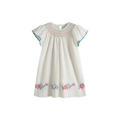 CERA UNA VOLTA CARLA EMBROIDERED ZIG ZAG TRIM TOP WITH FLOWER PRINT BOTTOM DRESS