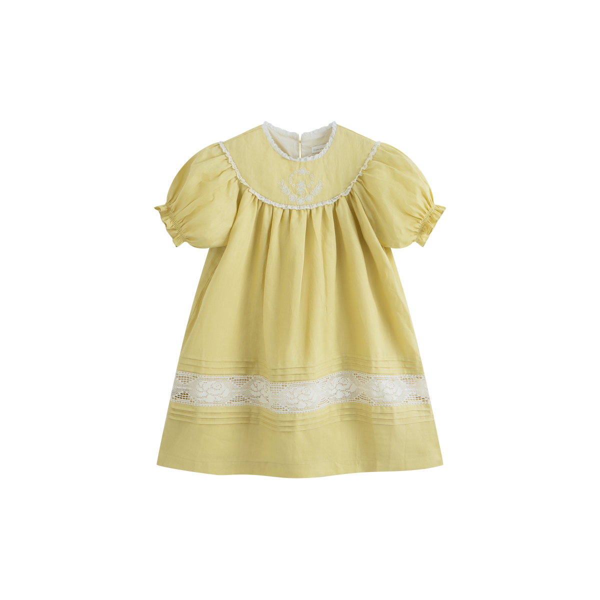 CERA UNA VOLTA KAYE EMBROIDERED BIB LACE TRIM TOP WITH EYELET LACE TRIM BOTTOM DRESS