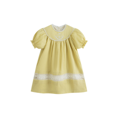 CERA UNA VOLTA KAYE EMBROIDERED BIB LACE TRIM TOP WITH EYELET LACE TRIM BOTTOM DRESS