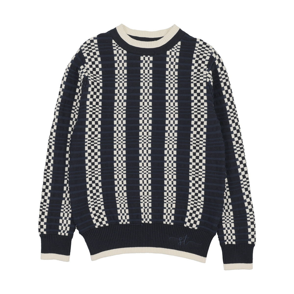 SWEET THREADS CHECK STRIPE SWEATER