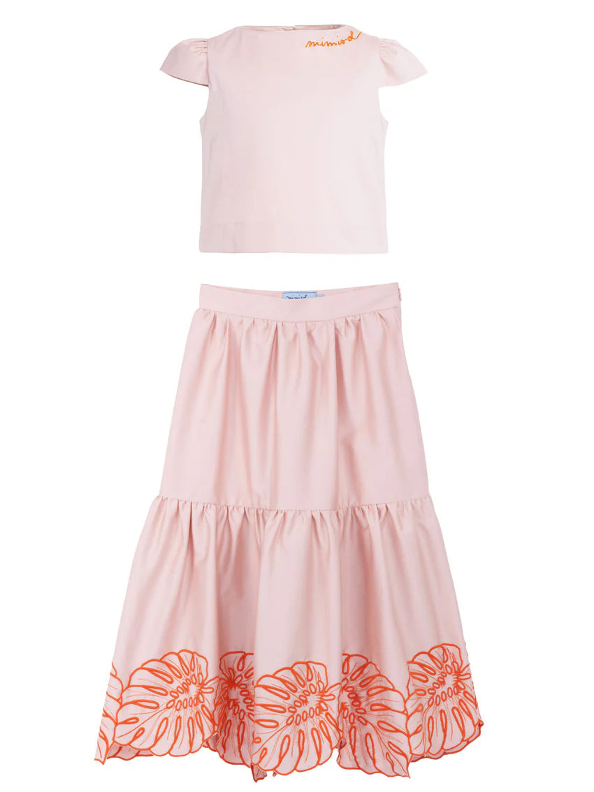 MIMISOL 2PC SHORT SLEEVE TOP EMBROIDERED SET