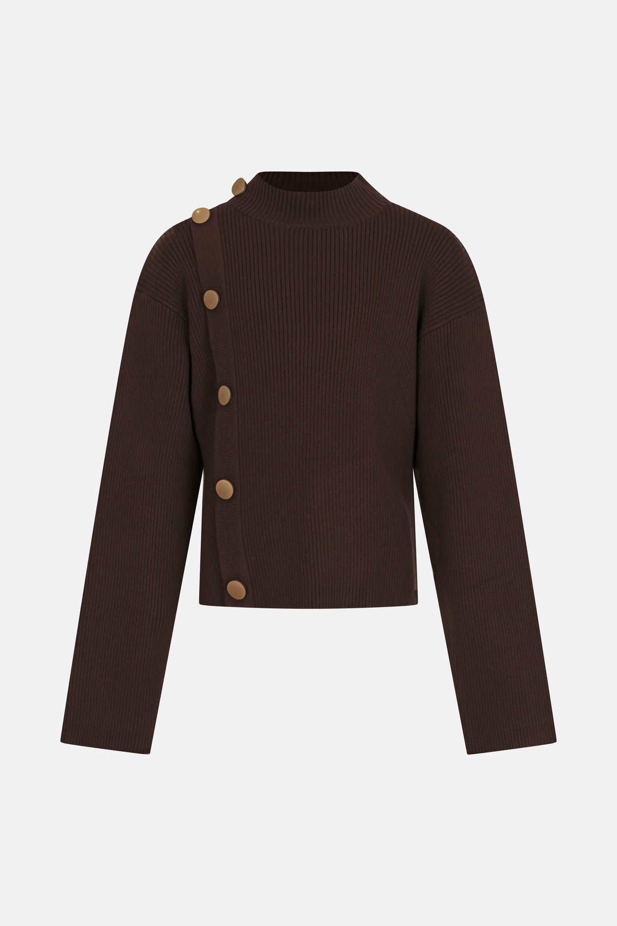 FUN FUN BUTTON DETAIL RIBBED MOCKNECK SWEATER
