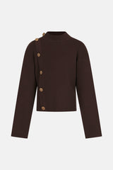 FUN FUN BUTTON DETAIL RIBBED MOCKNECK SWEATER