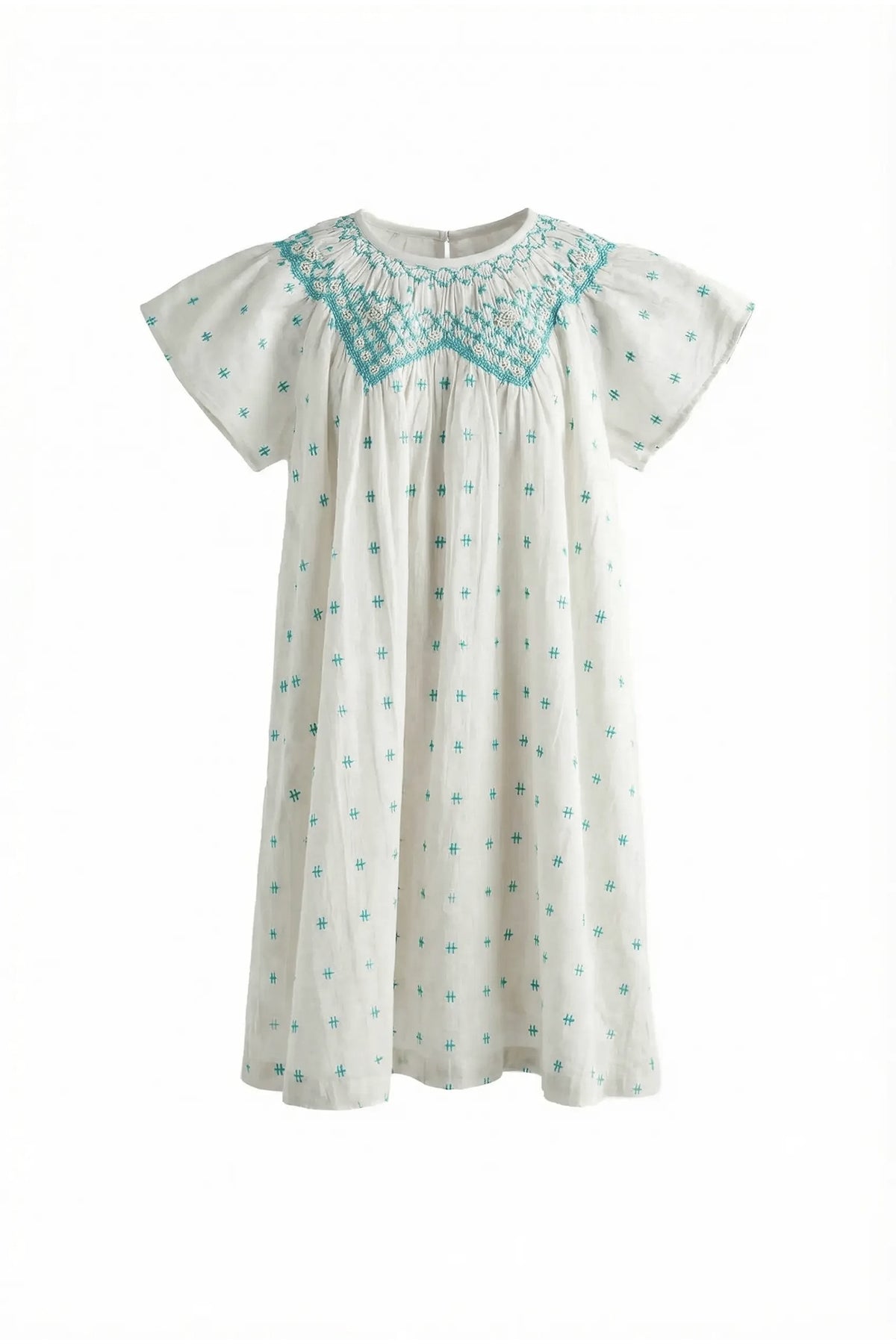 PERNILLE SMOCK STITCH EMBROIDERED FLOWERS DRESS