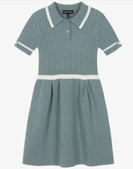 EMPORIO ARMANI SHORT SLEEVE RIBBED KNIT COLLARED DRESS