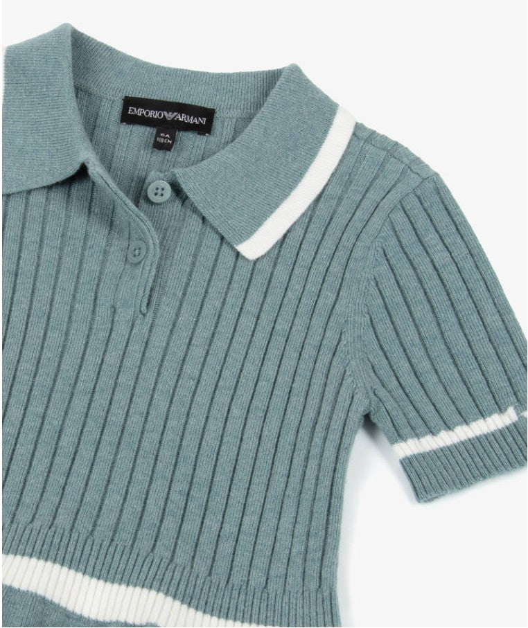 EMPORIO ARMANI SHORT SLEEVE RIBBED KNIT COLLARED DRESS