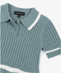 EMPORIO ARMANI SHORT SLEEVE RIBBED KNIT COLLARED DRESS