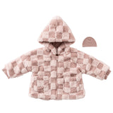 KIPP BABY 2PC CHECKERED FUR JACKET WITH RIB HAT SET