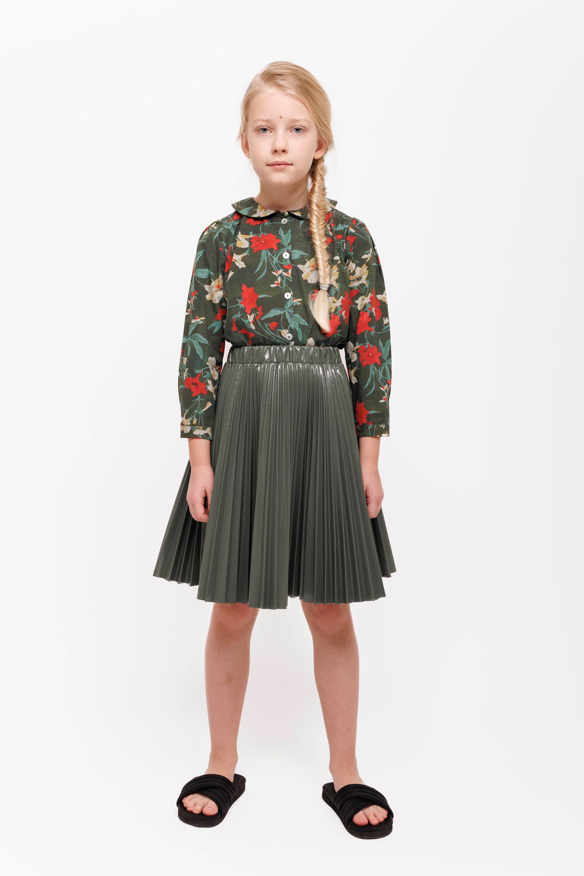CHRISTINA ROHDE FAUX LEATHER PLEATED SKIRT