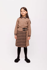 OLIVIA ROHDE WRAP PLAID ON PLAID FRINGE 2 BUCKLE SKIRT