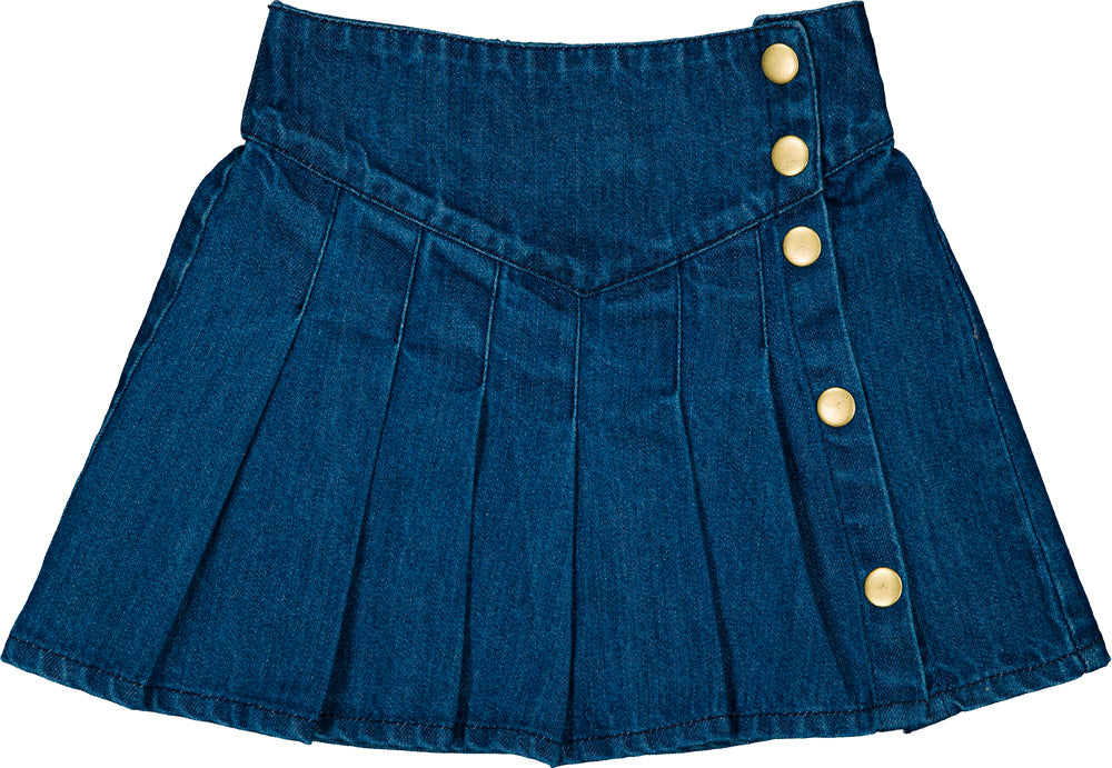 LOUIS LOUISE WALLACE PLEATED SIDE BUTTON DENIM SKIRT