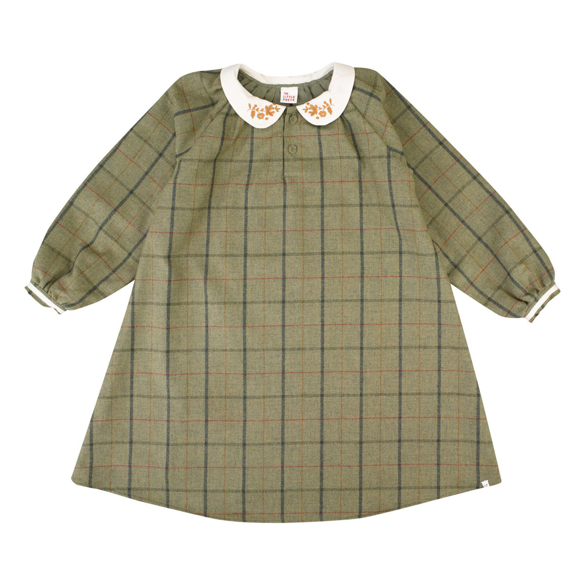 THE LITTLE POETS SOPHIA PLAID EMBROIDERED COLLAR DRESS