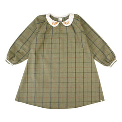 THE LITTLE POETS SOPHIA PLAID EMBROIDERED COLLAR DRESS
