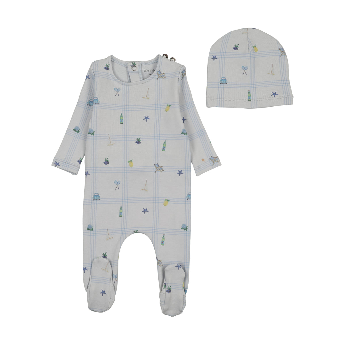 BEE & DEE 2PC SUMMER PLAID FOOTIE WITH BEANIE SET