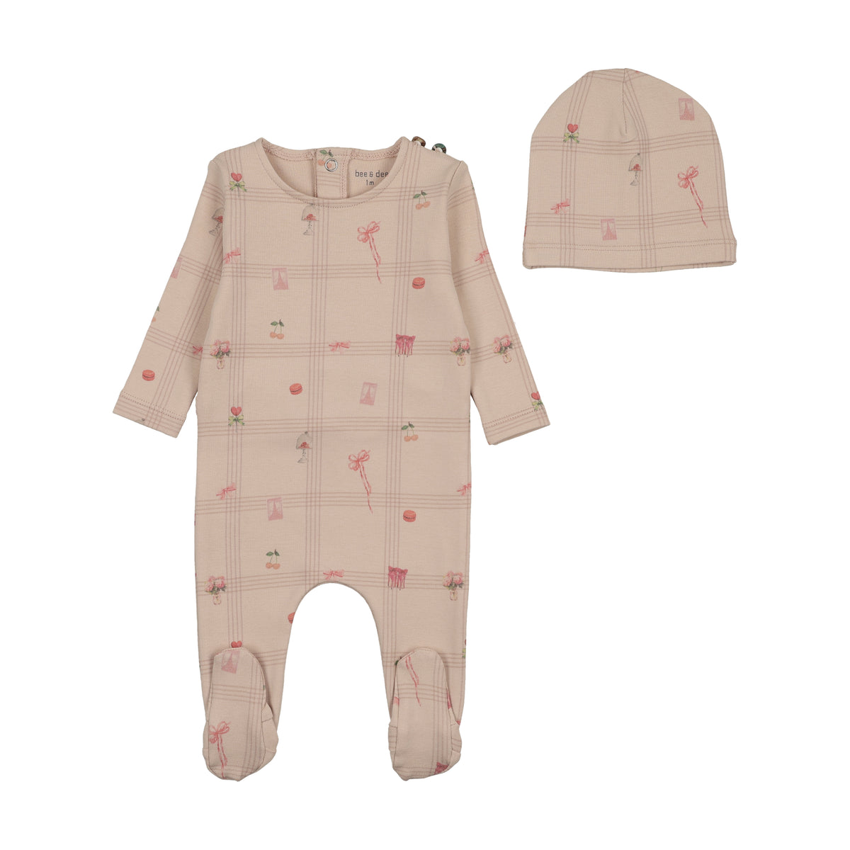 BEE & DEE 2PC SUMMER PLAID FOOTIE WITH BEANIE SET