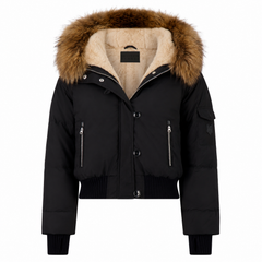 SCOTCH BONNET SHORT PUFFER DOWN COAT WITH HOODED FUR