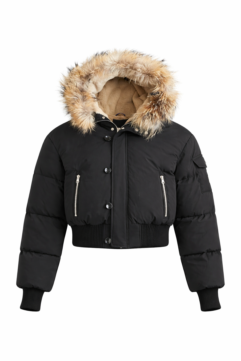 SCOTCH BONNET SHORT PUFFER DOWN COAT WITH HOODED FUR