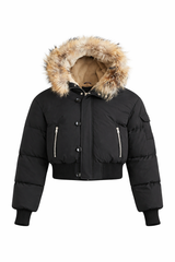SCOTCH BONNET SHORT PUFFER DOWN COAT WITH HOODED FUR