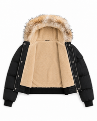 SCOTCH BONNET SHORT PUFFER DOWN COAT WITH HOODED FUR