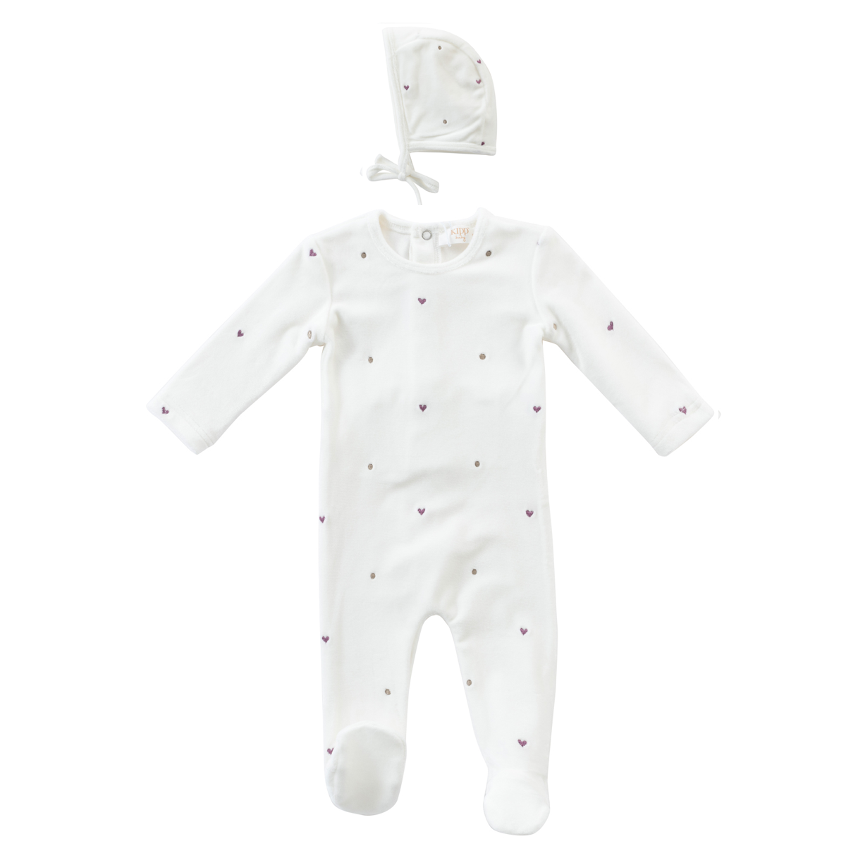 KIPP BABY 2PC HEART FOOTIE + BONNET SET