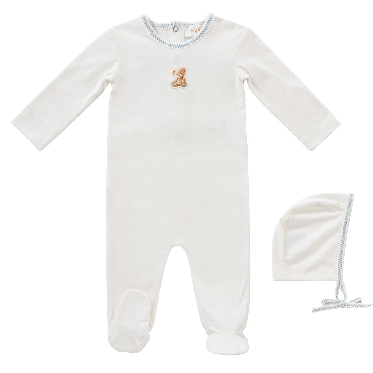 KIPP BABY 2PC TEDDY FOOTIE + BONNET SET