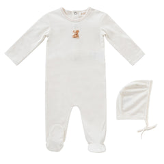 KIPP BABY 2PC TEDDY FOOTIE + BONNET SET