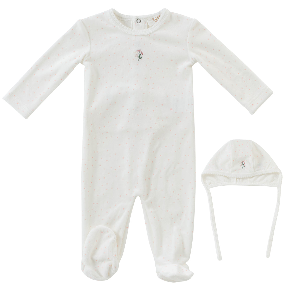 KIPP BABY 2PC GARDEN PARTY FOOTIE AND BONNET SET