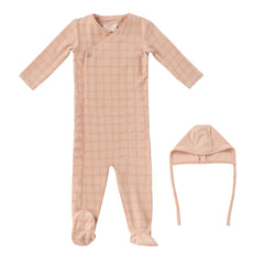 KIPP BABY 2PC FELT PLAID FOOTIE AND HAT SET