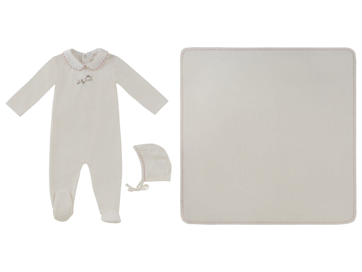 KIPP BABY 3PC MAGICAL MEADOW COLLAR FOOTIE WITH HAT AND BLANKET