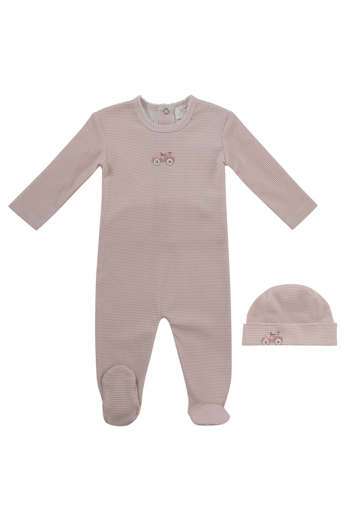 KIPP BABY 2PC CARRERA PINSTRIPE FOOTIE WITH HAT