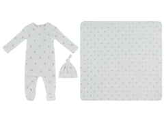 KIPP BABY 3PC PETITS AMIS FOOTIE, HAT & BLANKET SET