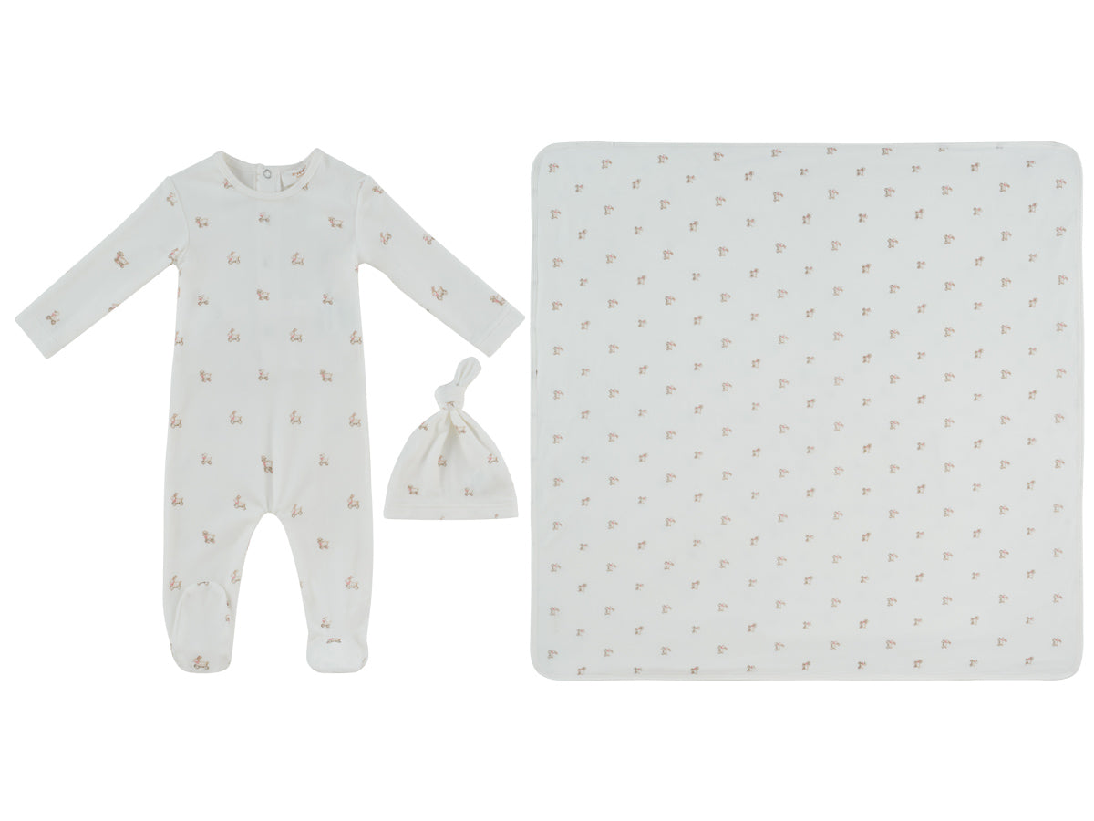 KIPP BABY 3PC PETITS AMIS FOOTIE, HAT & BLANKET SET