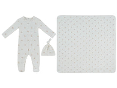 KIPP BABY 3PC PETITS AMIS FOOTIE, HAT & BLANKET SET