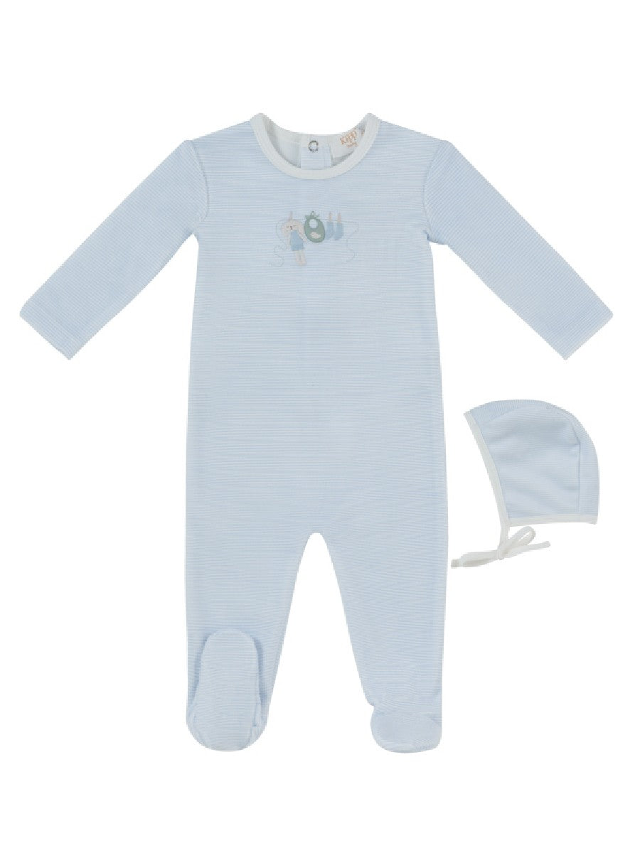 KIPP BABY 2PC BUNNY STRIP FOOTIE & HAT SET