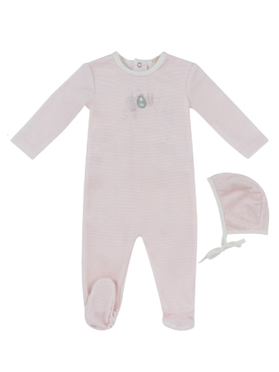 KIPP BABY 2PC BUNNY STRIPE FOOTIE & HAT SET