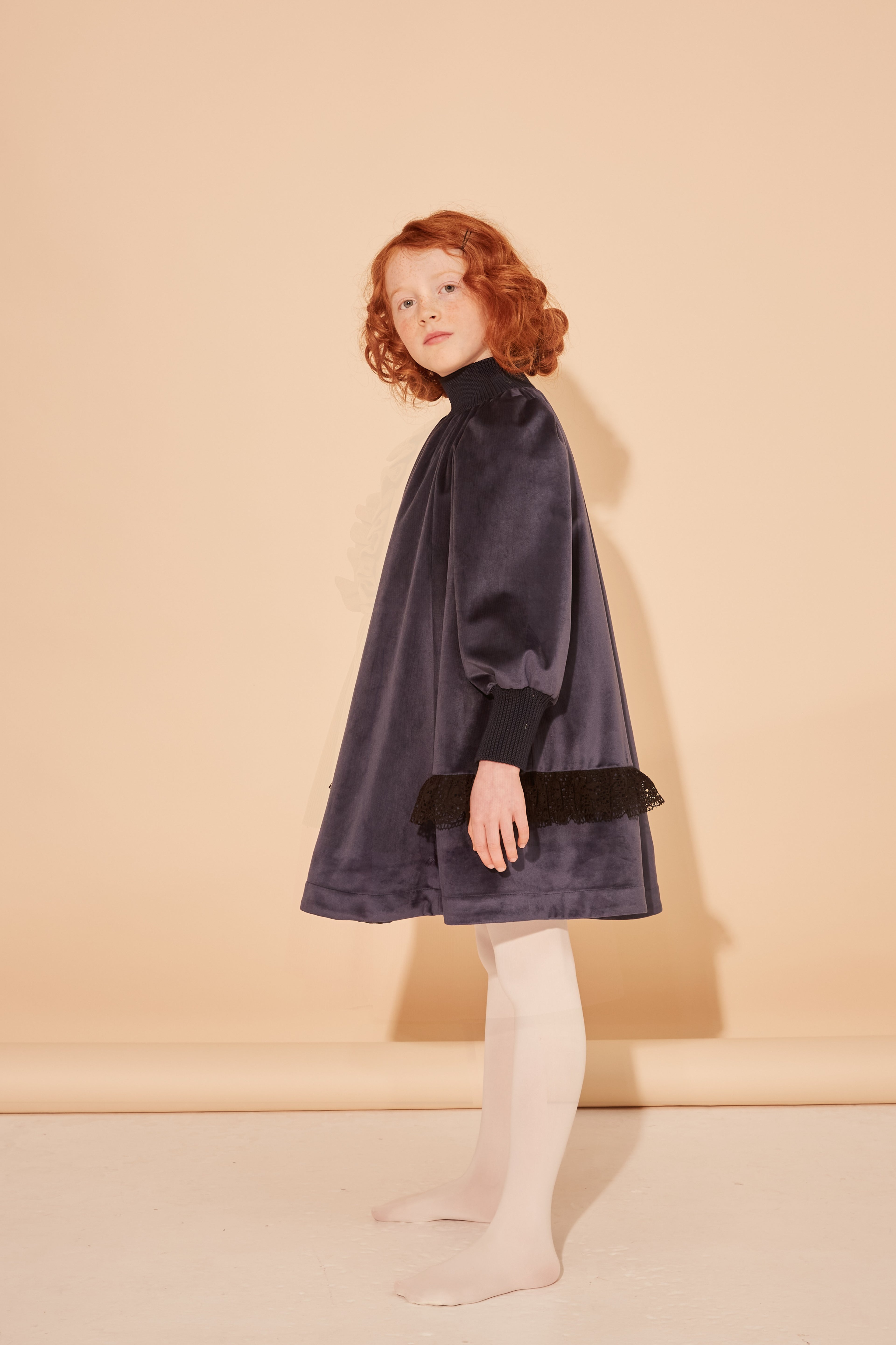 THE MIDDLE DAUGHTER LACE RUFFLE TRIM WITH HIGH NECK AND CUFF DRESS