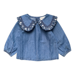 LOUIS LOUISE SYBILLOU COLLAR PRINTED RUFFLE TRIM BLOUSE