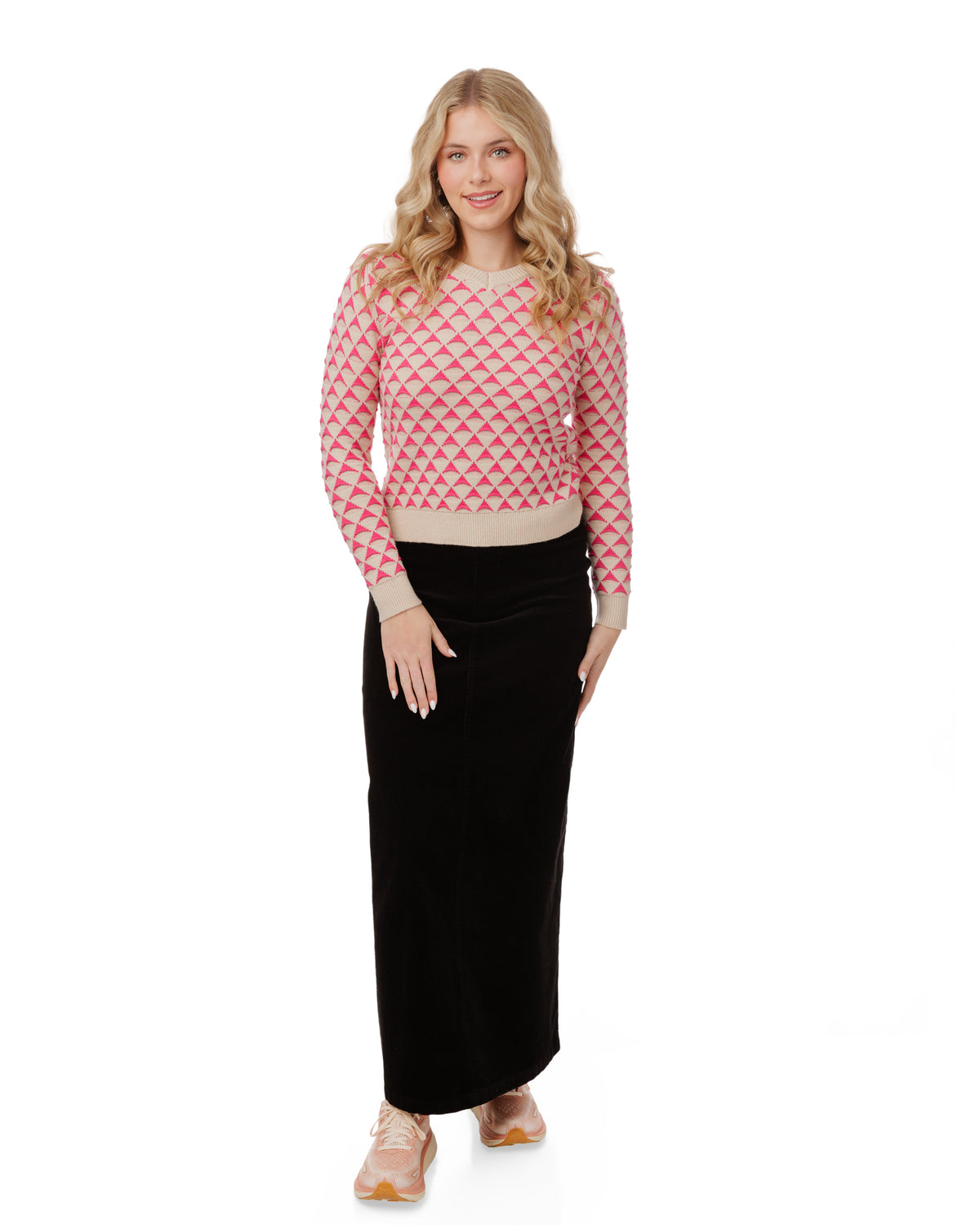 DONNA BELLA TRIANGLE PRINT KNIT SWEATER