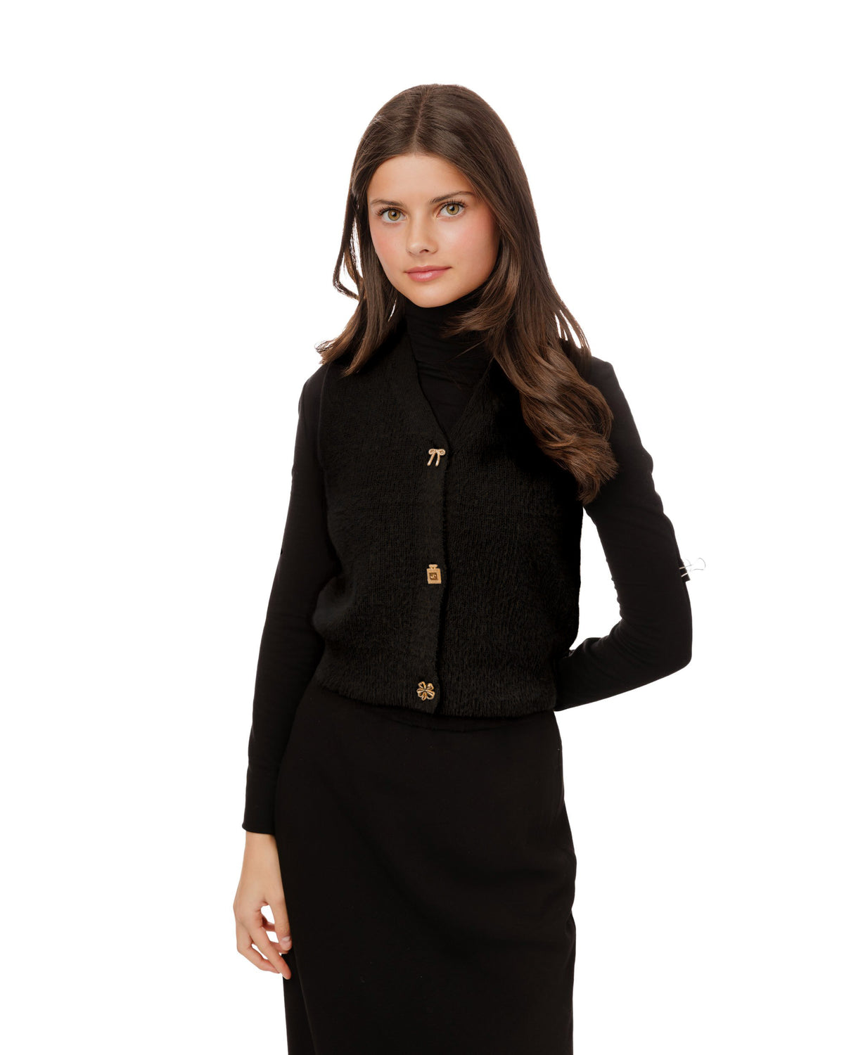 MADISON & PARK GOLD SHAPED BUTTONS FUZZY VEST