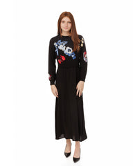 DONNA BELLA EMBROIDERED FLORAL KNIT OVERLAY DRESS