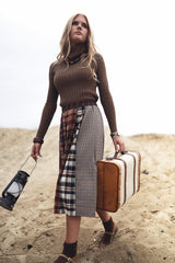 GEM 2PC RIBBED MOCKNECK WITH PLAID PANEL PLEATED SKIRT
