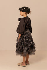 RASPBERRY PLUM STEPHANIA GATHERED RUFFLE NECK WITH FRONT TIE TOP