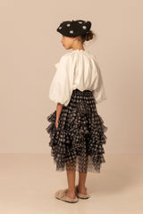 RASPBERRY PLUM STEPHANIA GATHERED RUFFLE NECK WITH FRONT TIE TOP