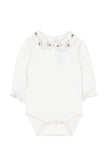 TARTINE ET CHOCOLAT 2PC FLORAL COLLAR ONESIE WITH RUFFLLE OVERALLS SET