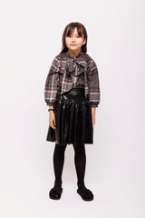 CHRISTINA ROHDE LONG SLEEVE PLAID PRINT BOW TIE BY NECK BLOUSE