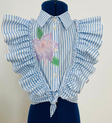 OLIVIA ROHDE 2PC FLOWER DETAIL RUFFLE TOP WITH SKIRT