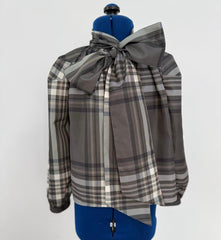 CHRISTINA ROHDE LONG SLEEVE PLAID PRINT BOW TIE BY NECK BLOUSE