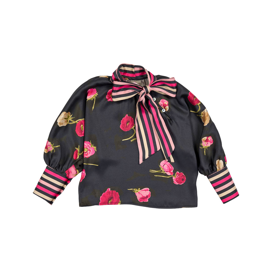 CHRISTINA ROHDE 2PC FLOWER PRINT BLOUSE WITH BELTED SKIRT
