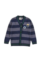 LOUD APPAREL "GSTAAD" EMBROIDERED MOTIF PATCH STRIPED CARDIGAN